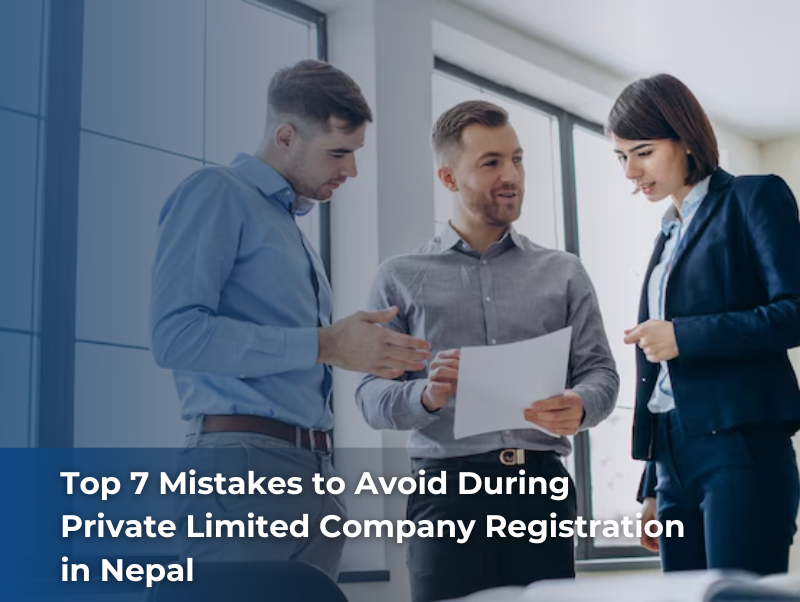 Business handshake in front of Kathmandu skyline with Nepal flag symbolizing foreign investment and company registration.