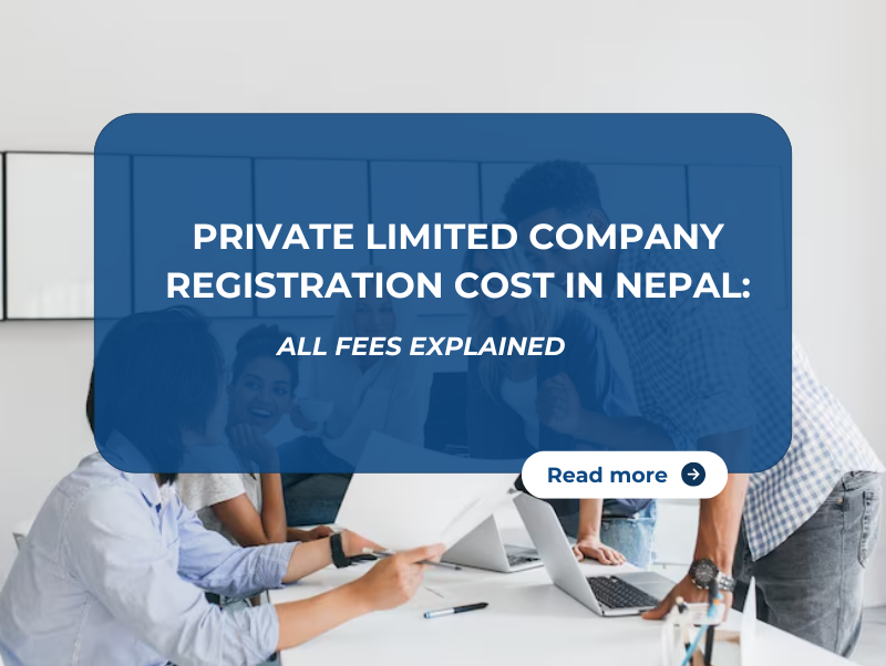 Foreign entrepreneur reviewing company registration cost breakdown in Nepal with a consultant explaining compliance fees 2025.